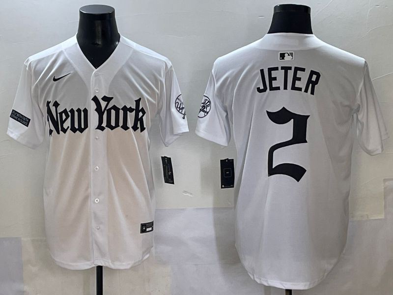 Men 2025 New York Yankees #2 Jeter White Five generations Joint Name Nike MLB Jersey style 14->new york yankees->MLB Jersey